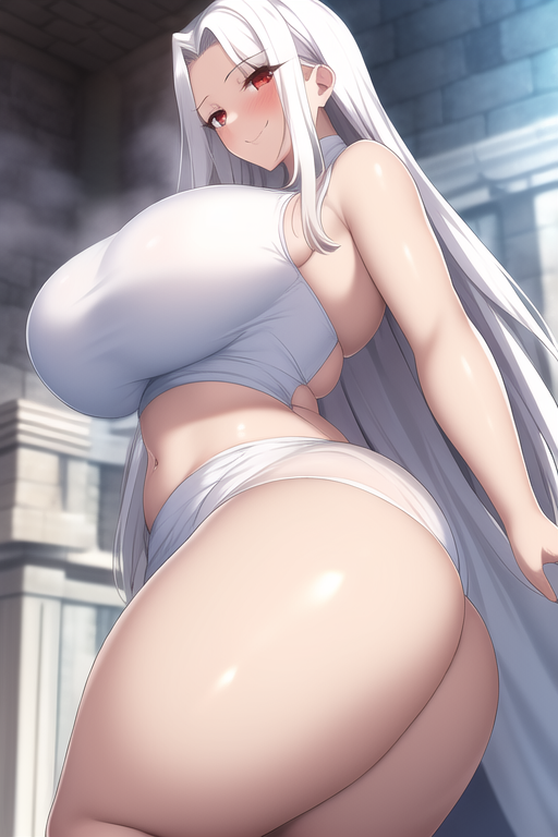 1girls ai_generated alternate_breast_size ass blush breasts fate/grand_order fate/kaleid_liner_prisma_illya fate/zero fate_(series) female hips huge_breasts irisviel_von_einzbern large_ass long_hair looking_at_viewer mature_female milf mommy mother nai_diffusion red_eyes slim_waist smile stable_diffusion thick_thighs thighs thunder_thighs white_hair wide_hips