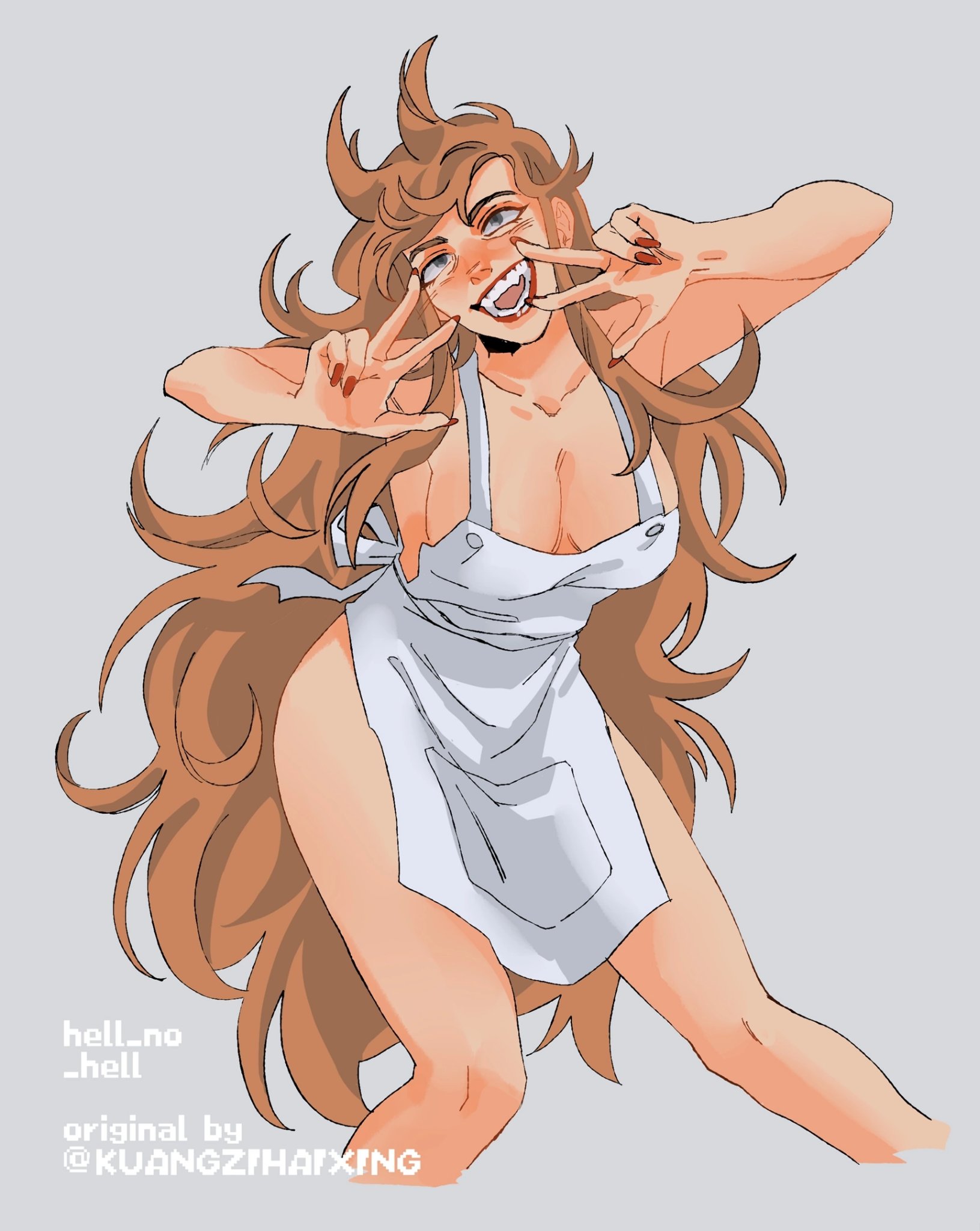 1girls, apron, apron only, breasts, eddsworld, ellsworld, female, female only, genderswap, grey background, half naked, hell no hell, long hair, looking at viewer, orange hair, painted nails, rule 63, smiley face, solo, solo female, starbucks, tagme, text, thighs, tori (eddsworld)