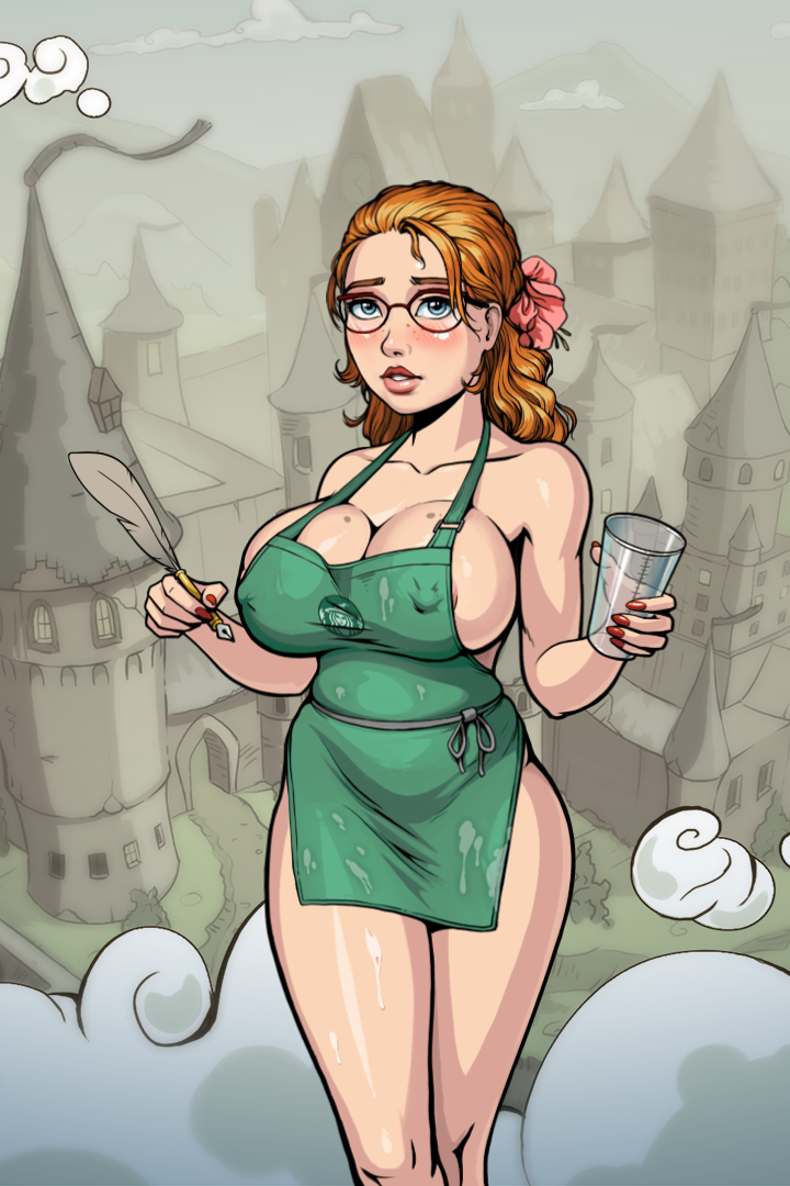 2d barista female female_only harry_potter hogwarts hogwarts_student hufflepuff human iced_latte_with_breast_milk innocent_witches magic meme milk partially_clothed sad_crab scerg schoolgirl shiny_skin siserg standing susan_bones witch