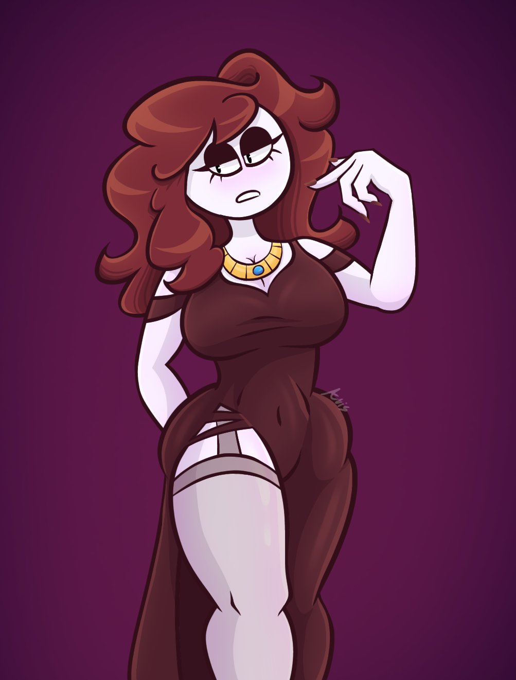 big breasts, breasts, brown hair, carmen (spooky month), female, gold jewelry, milf, mother, spooky month, tagme, white skin