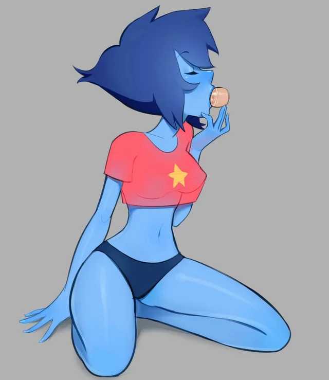 closed_eyes clothed clothed_sex crop_top deepthroat disembodied_penis fellatio lapis_lazuli_(steven_universe) oral saliva_on_penis see-through_top smokyholes steven_universe touching_penis