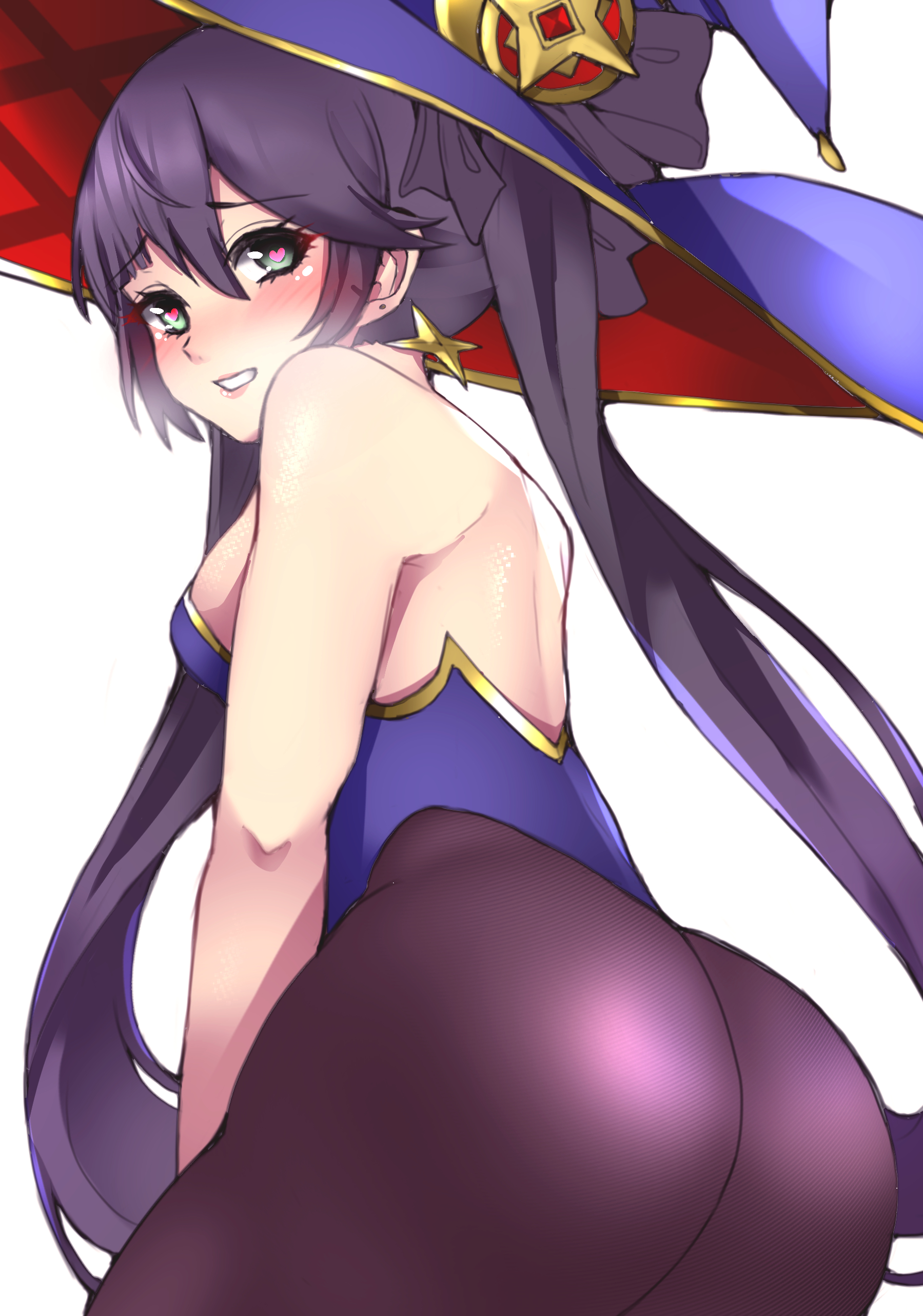 1340smile, ass, breasts, female, female only, genshin impact, hat, mona (genshin impact), sideboob, solo, tagme