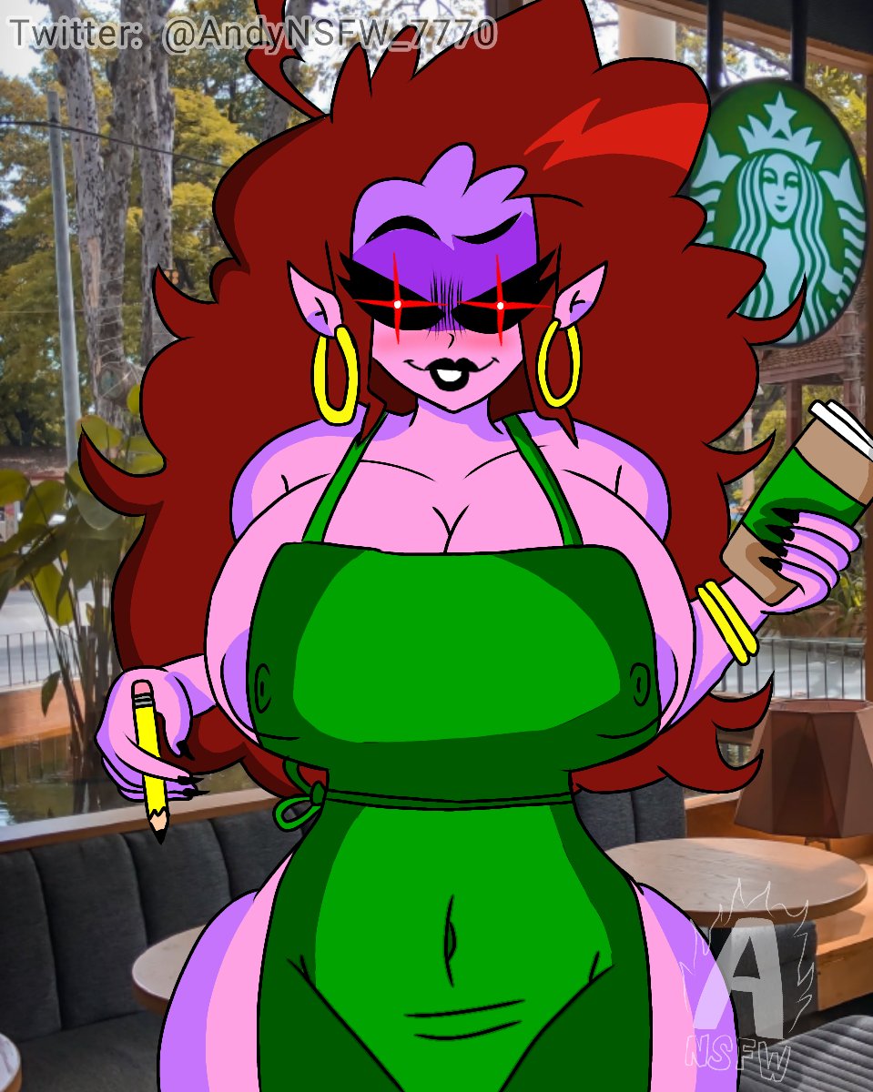 1girls, andynsfw 7770, big breasts, breasts, female, friday night funkin, huge breasts, iced latte with breast milk, meme, mommy mearest, purple skin, starbucks, tagme