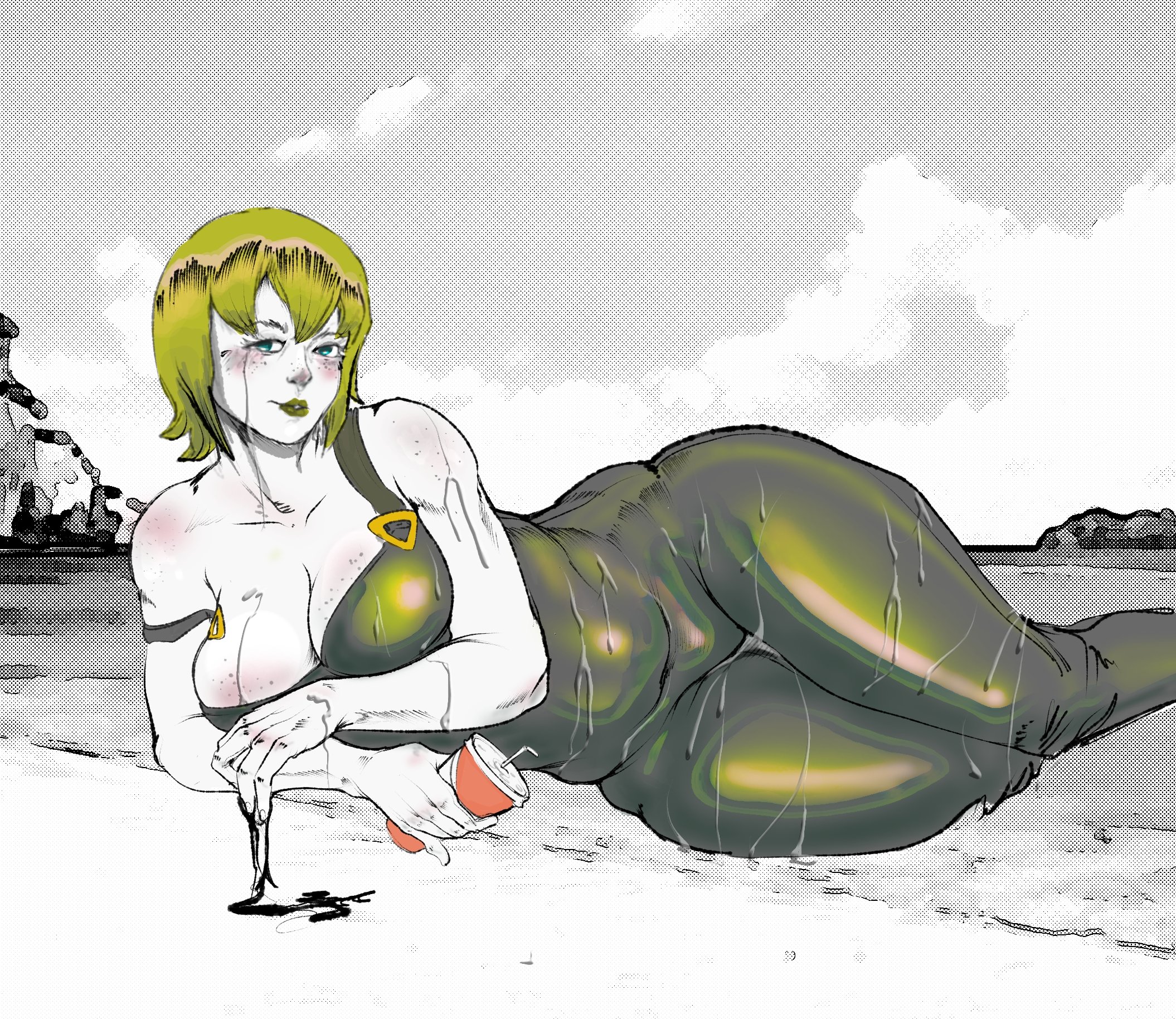 1girls, ass, big ass, big breasts, breasts, enormous ass, female, foo fighters, green hair, huge ass, jojo's bizarre adventure, light skin, light-skinned female, looking at viewer, short hair, shounen jump, stone ocean, sunk00 (artist), tagme, thick thighs, wide hips