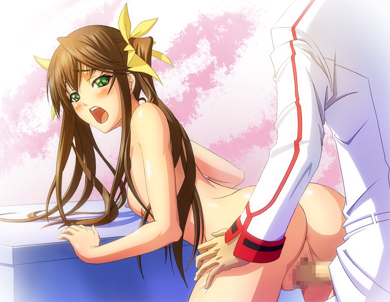 ass ass_grab blush brown_hair censored fang_lin_yin from_behind green_eyes hair_ribbon huang_lingyin infinite_stratos long_hair nipples nude open_mouth ribbon sex sex_from_behind tied_hair twintails vaginal_penetration