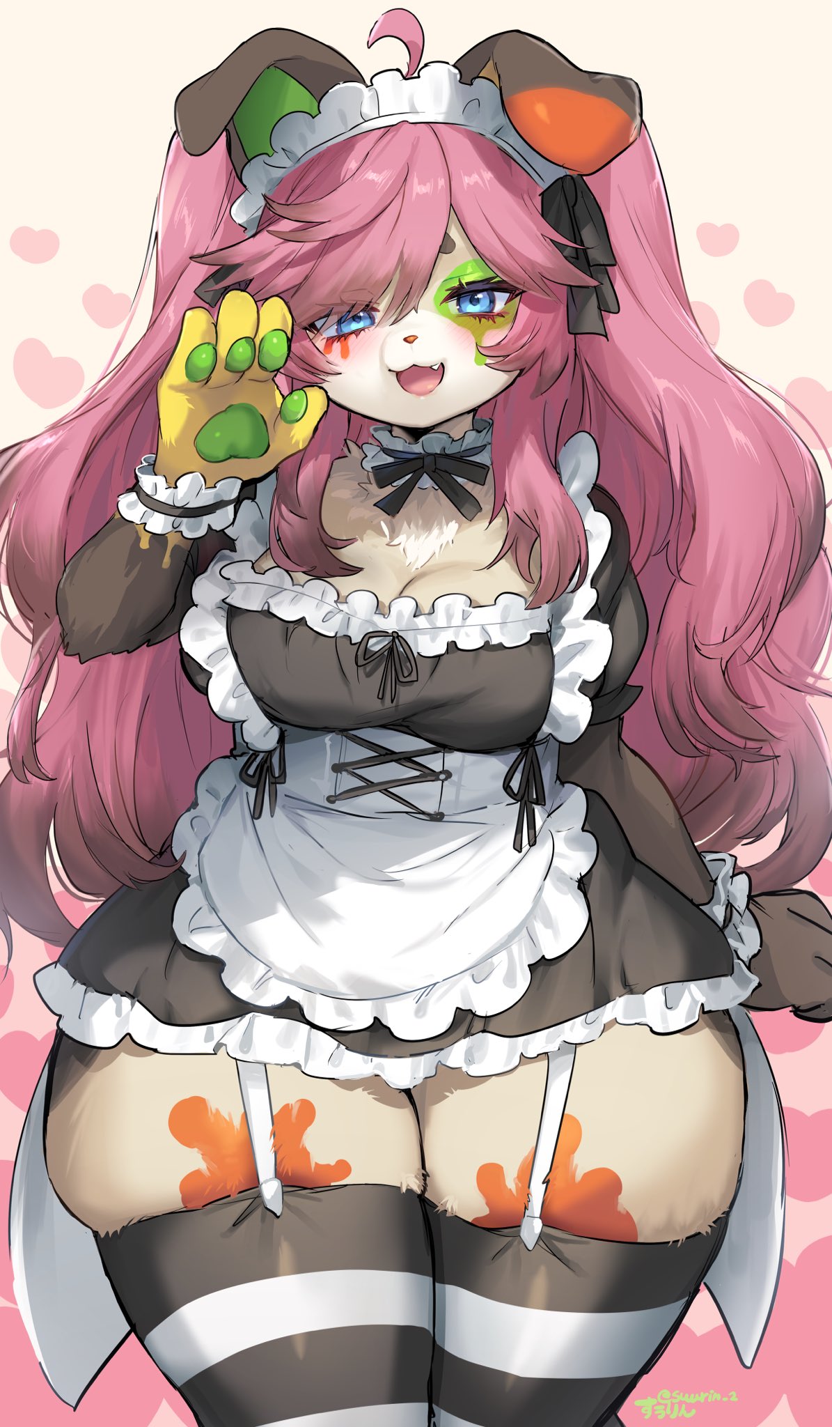 anthro, big breasts, blush, breasts, cleavage, clothing, female, fur, furry, furry only, solo, suurin (ksyaro), tagme, thick thighs