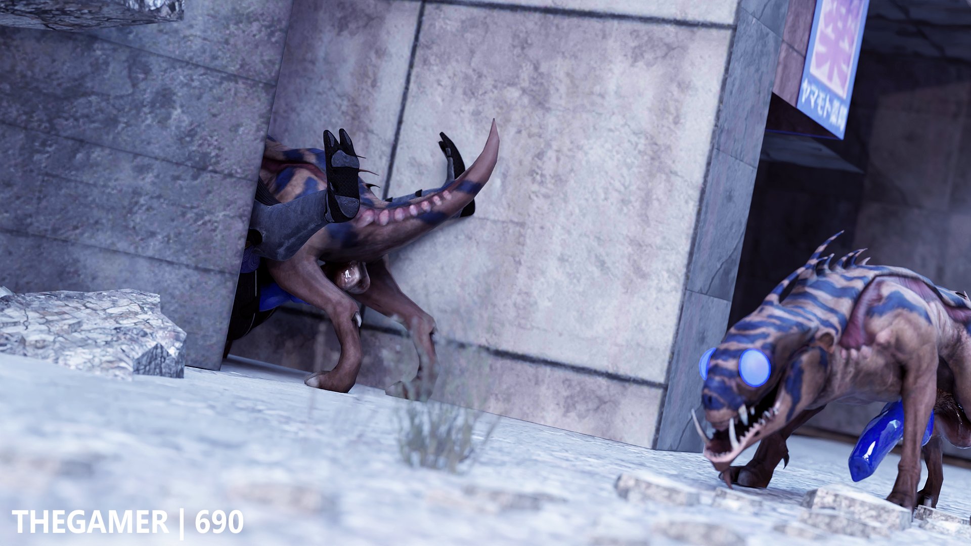 1girls, 2boys, 3d, alien, alien girl, bestiality, big penis, female, imminent sex, knot, male, mass effect, monster, penis, quarian, sex, tagme, tali'zorah nar rayya, thegamer690, varren