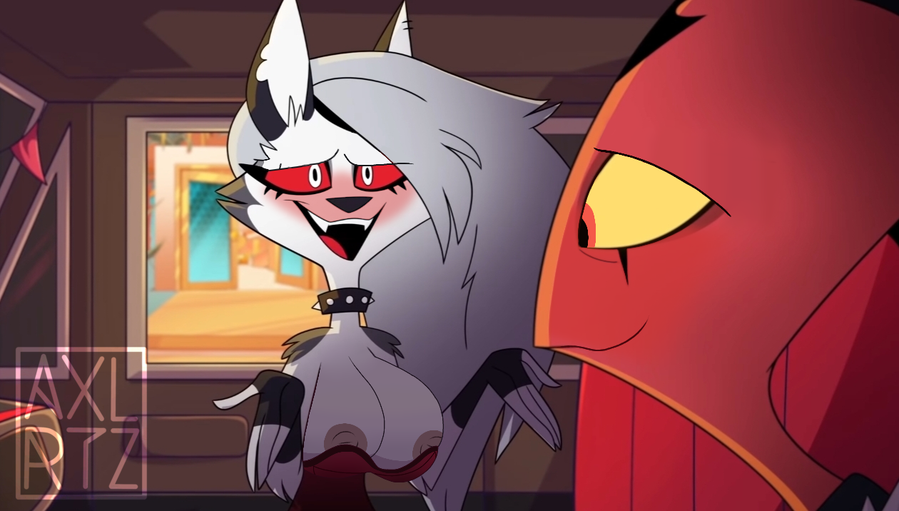 1boy, 1girls, anthro, axxxolartz, big breasts, blitzo (helluva boss), breasts, daughter, edit, edited, embarrassed, father, father and daughter, female, fur, furry, grey hair, hellhound, helluva boss, horny, huge breasts, imp, incest, loona (helluva boss), male, presenting breasts, screencap, screenshot, screenshot edit, showing breasts, vivienne medrano, white body, white fur, white skin