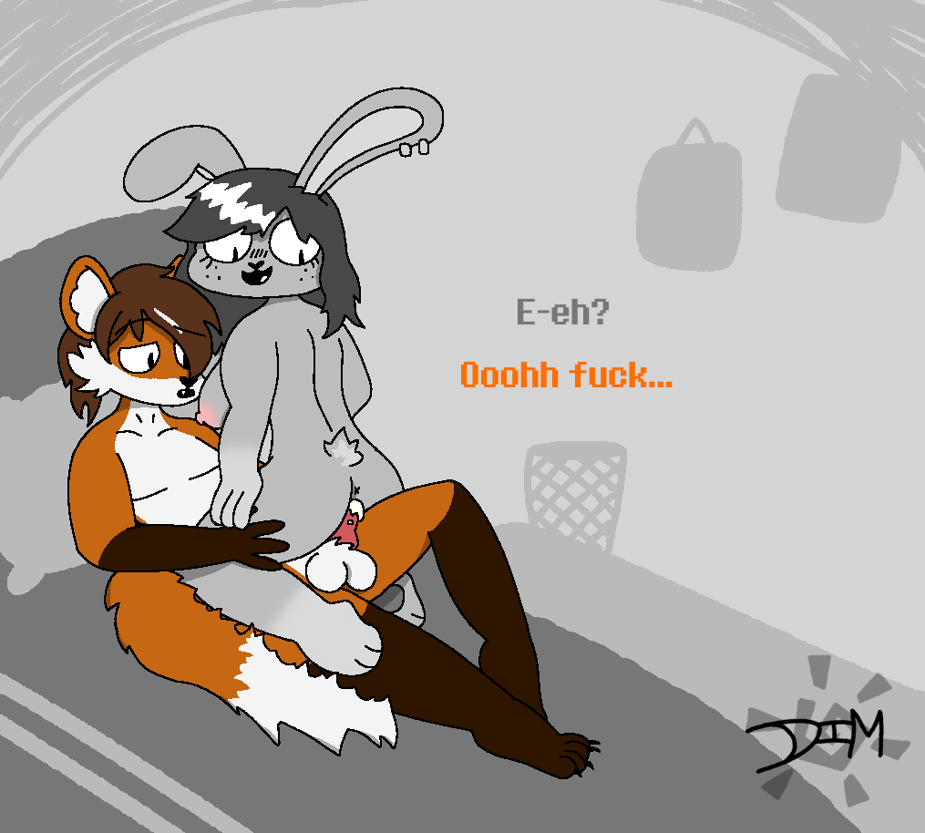 anthro canid canine cowgirl_position dialogue dimsun duo female fox from_front_position lagomorph leporid male male/female mammal nude on_bottom on_top penetration rabbit sex simple_background unwanted_cum_inside vaginal_penetration vaginal_penetration