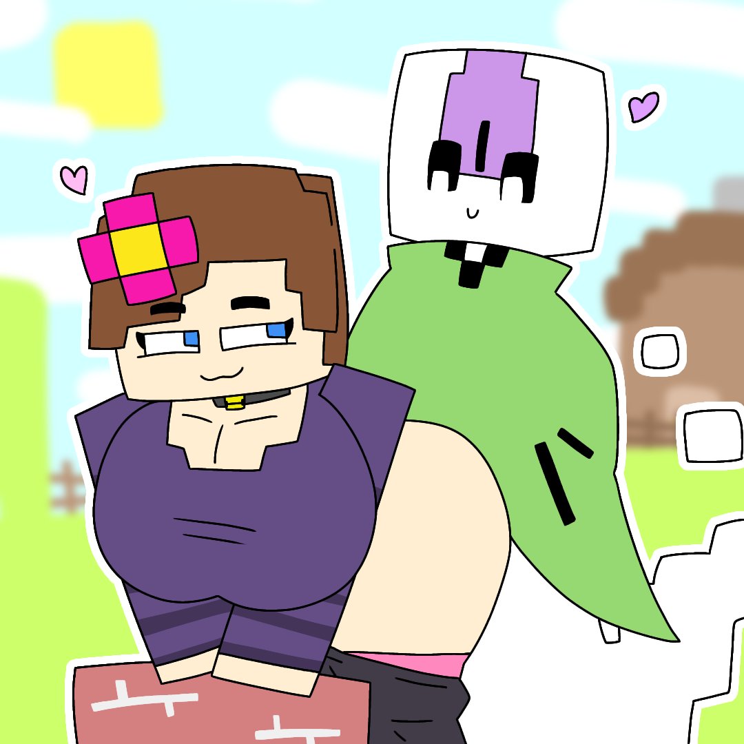 1boy 1girls alternate_version_available big_breasts blue_eyes brown_hair drawn flower_in_hair guyspermo_(itisspermo) horny_female human_female humanoid itisspermo jenny_belle_(slipperyt) minecraft outside sex spermo_(itisspermo) tagme