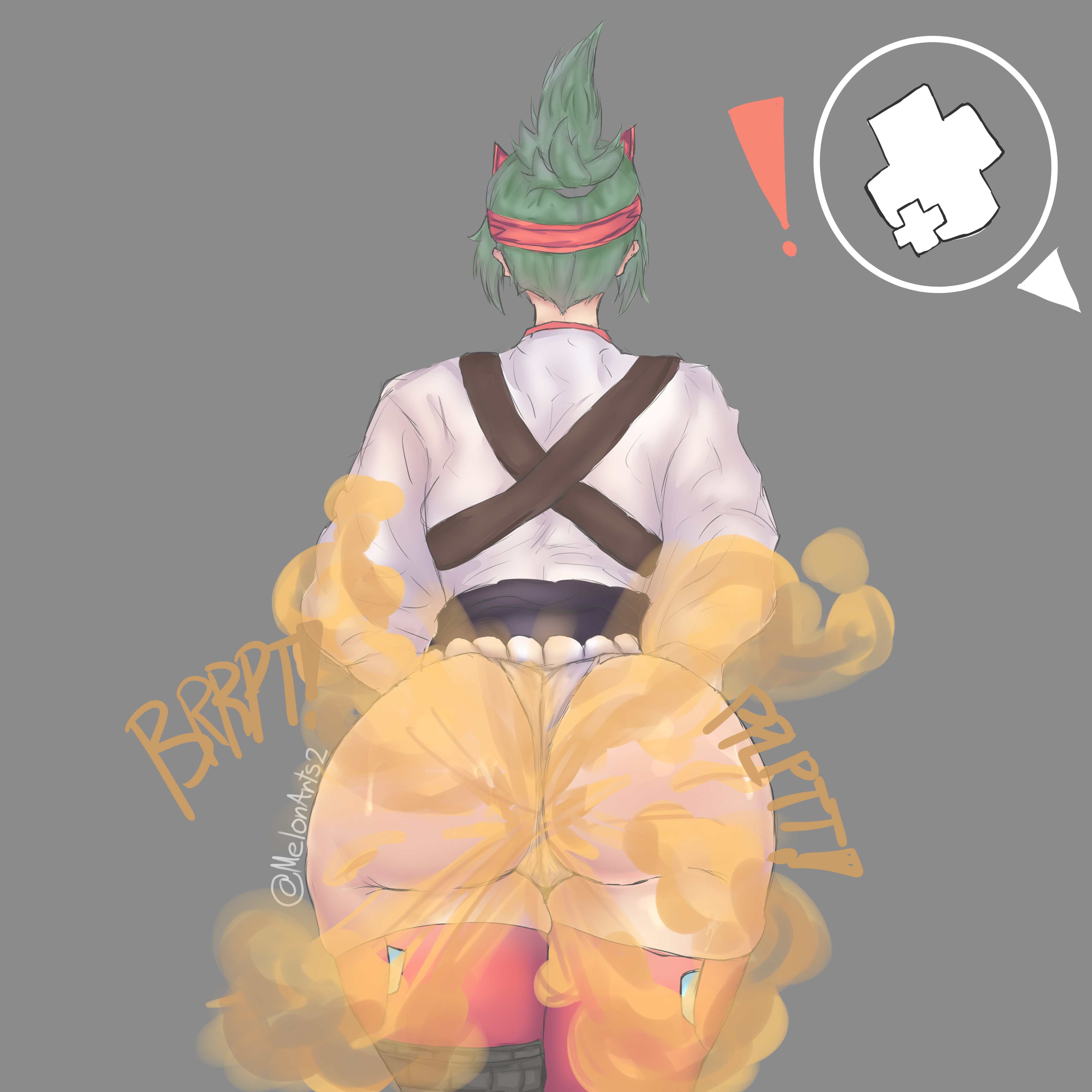 ass, blizzard entertainment, fart, fart cloud, fart fetish, farting, female, kiriko (overwatch), melonarts2 (artist), overwatch, overwatch 2