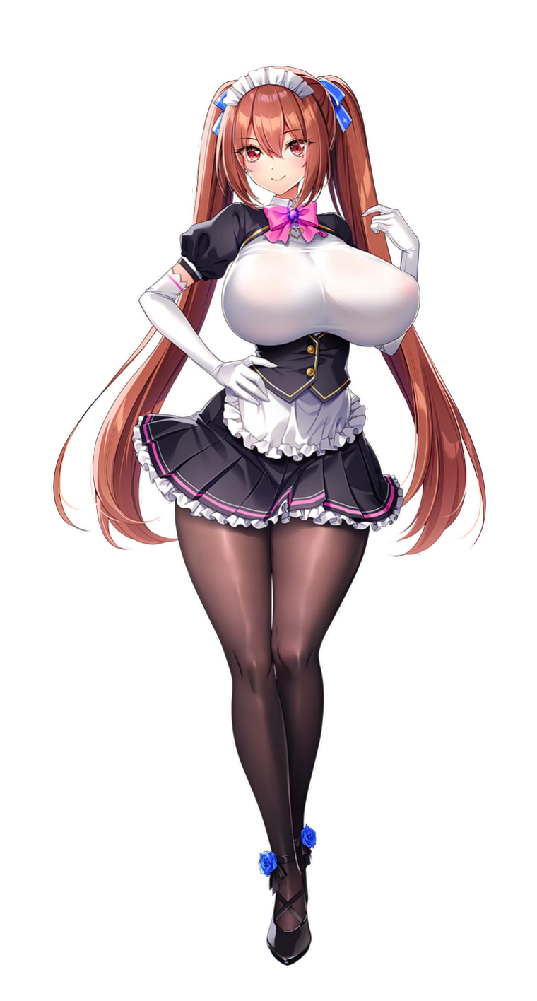 1girls big_breasts breasts derauea female full_body hand_on_hip large_breasts long_hair looking_at_viewer maid maid_outfit maid_uniform mei_myoudou milk_factory motto!_haramase!_honoo_no_oppai_isekai_oppai_meido_gakuen! official_art pantyhose smile smiling smiling_at_viewer solo transparent_background