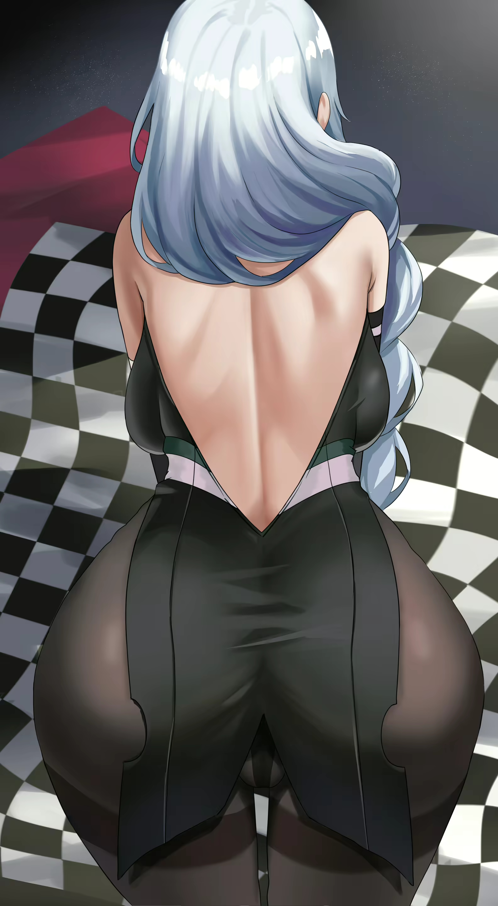 1girls, ass, bent over, big ass, bodysuit, clothed, clothing, curvy, female, from behind, genshin impact, light skin, light-skinned female, long hair, piukute062, pov, race queen, sex, shenhe (genshin impact), white hair, wide hips