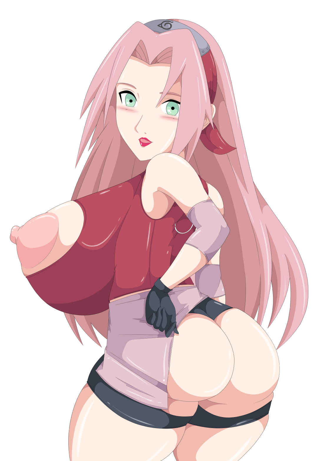 1girls, alternate breast size, breasts, erect nipples, female, female only, huge breasts, hyper breasts, naruto, naruto (series), naruto shippuden, nipples, pink hair, sakura haruno, solo, toshiso