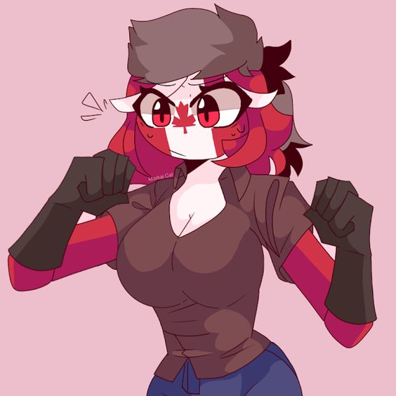 1girls big_breasts canada_(countryhumans) countryhumans countryhumans_girl markai_cat nervous racoon_hat