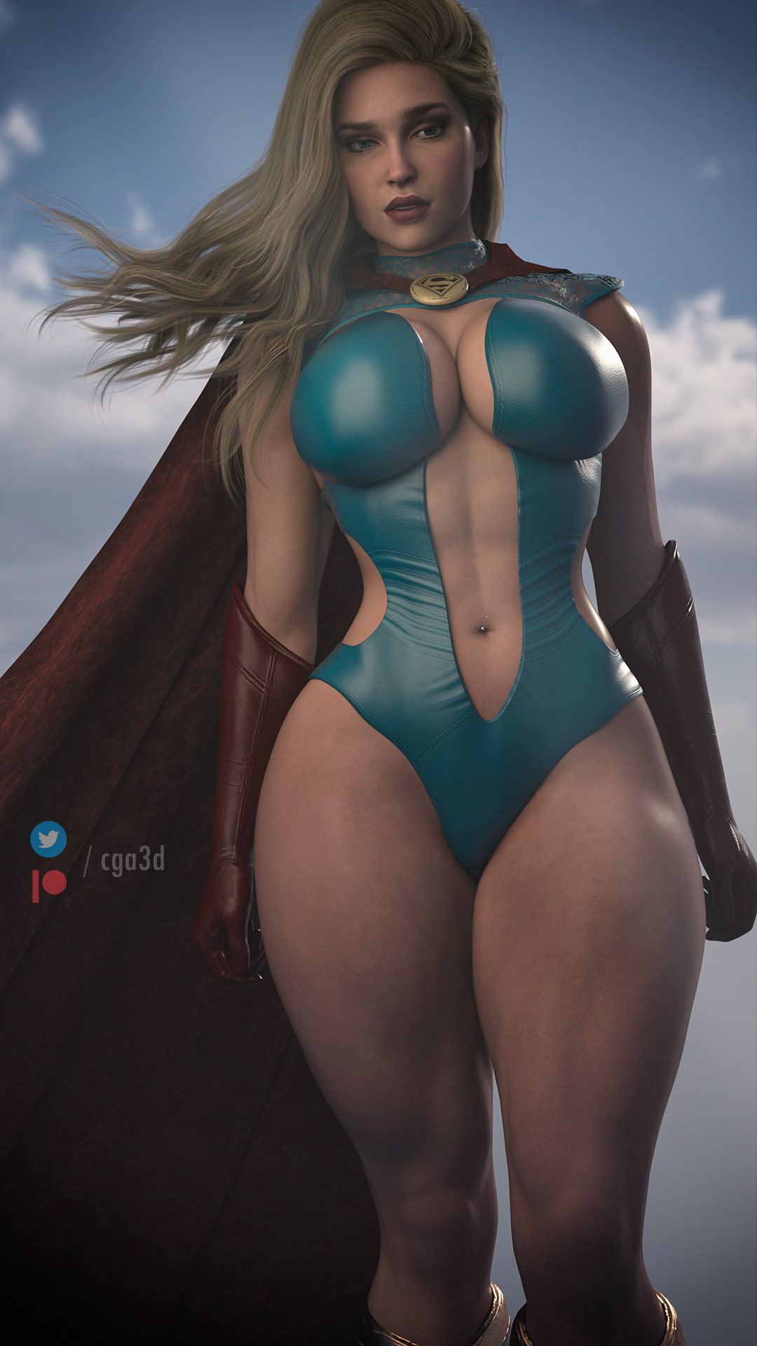 1girls, 2022, 3d, 3d (artwork), abs, big breasts, blonde hair, blue eyes, breasts, cape, cga3d, cleavage, dc, dc comics, erotichris, female, female only, injustice 2, kara danvers, kara zor-el, kryptonian, long hair, looking at viewer, navel, solo, supergirl, supergirl (injustice), superman (series), thick thighs, wide hips