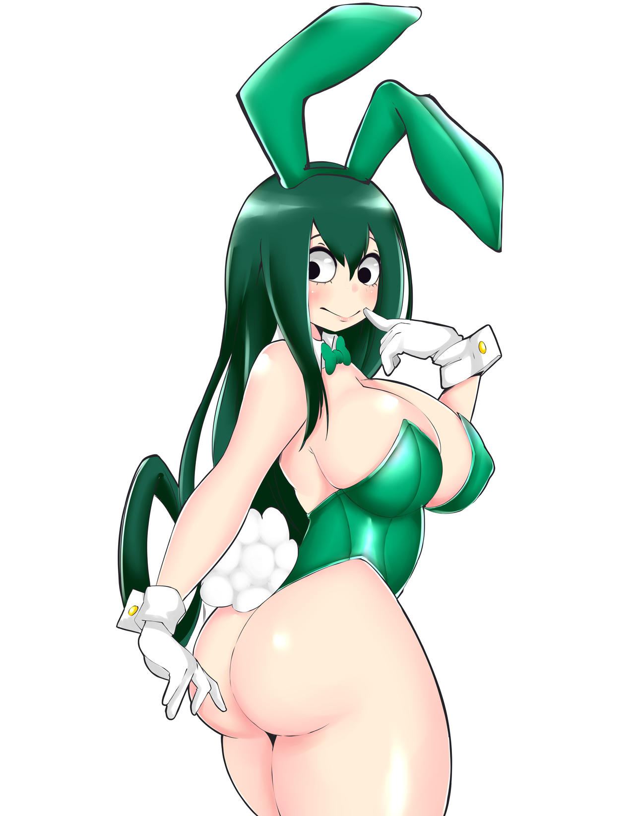 1girls, ass, back view, big ass, big breasts, breasts, bubble ass, bubble butt, bunnysuit, curfewart, female, green hair, green-haired female, my hero academia, thick ass, thick thighs, tsuyu asui