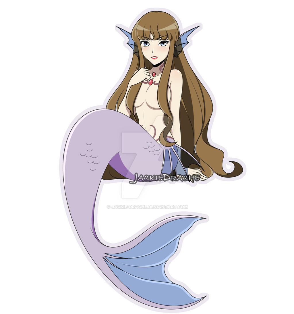 1girls brown_hair eva_(pet_shop_of_horrors) female female_only fish_tail hair jackie-drache jpeg mermaid mermaid_girl mermaid_tail mermaid_transformation monster_girl pet_shop_of_horrors purple_tail signature solo watermark white_background