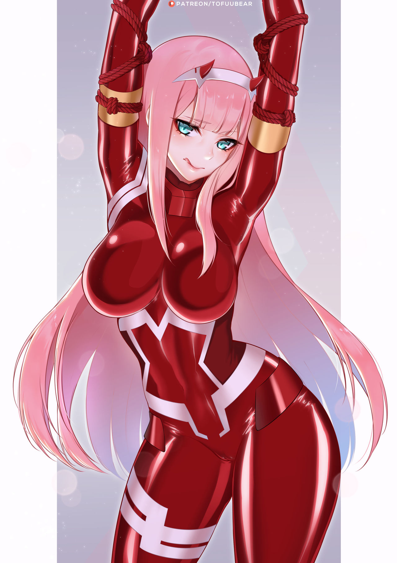 1girls, big breasts, bondage, breasts, darling in the franxx, female, female only, latex, solo, tagme, tofuubear, zero two (darling in the franxx)