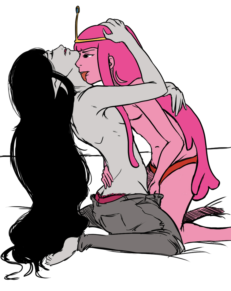 2girls, adventure time, canon couple, female, fingering, kissing, marceline, marceline abadeer, passionate kiss, princess bubblegum, white background, yuri