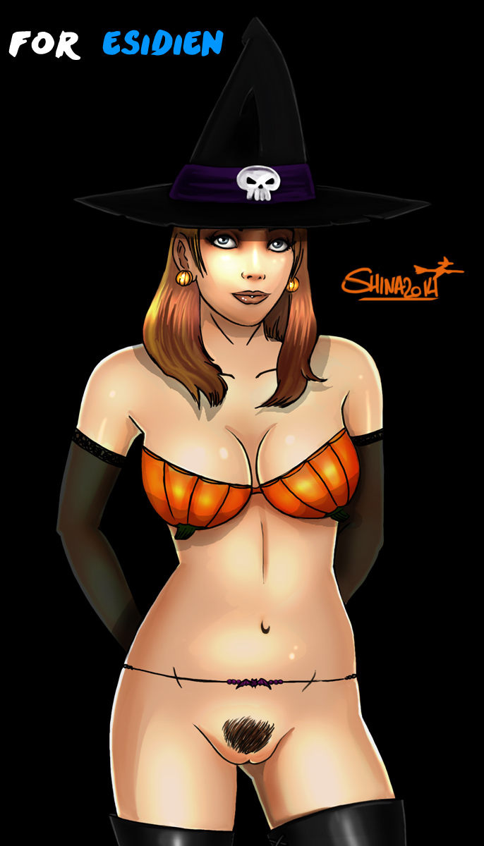 1girls 2014 blizzard_entertainment blonde_hair esidien halloween human human_(world_of_warcraft) large_breasts light-skinned_female light_skin original_character pubic_hair pussy shina stockings warcraft world_of_warcraft