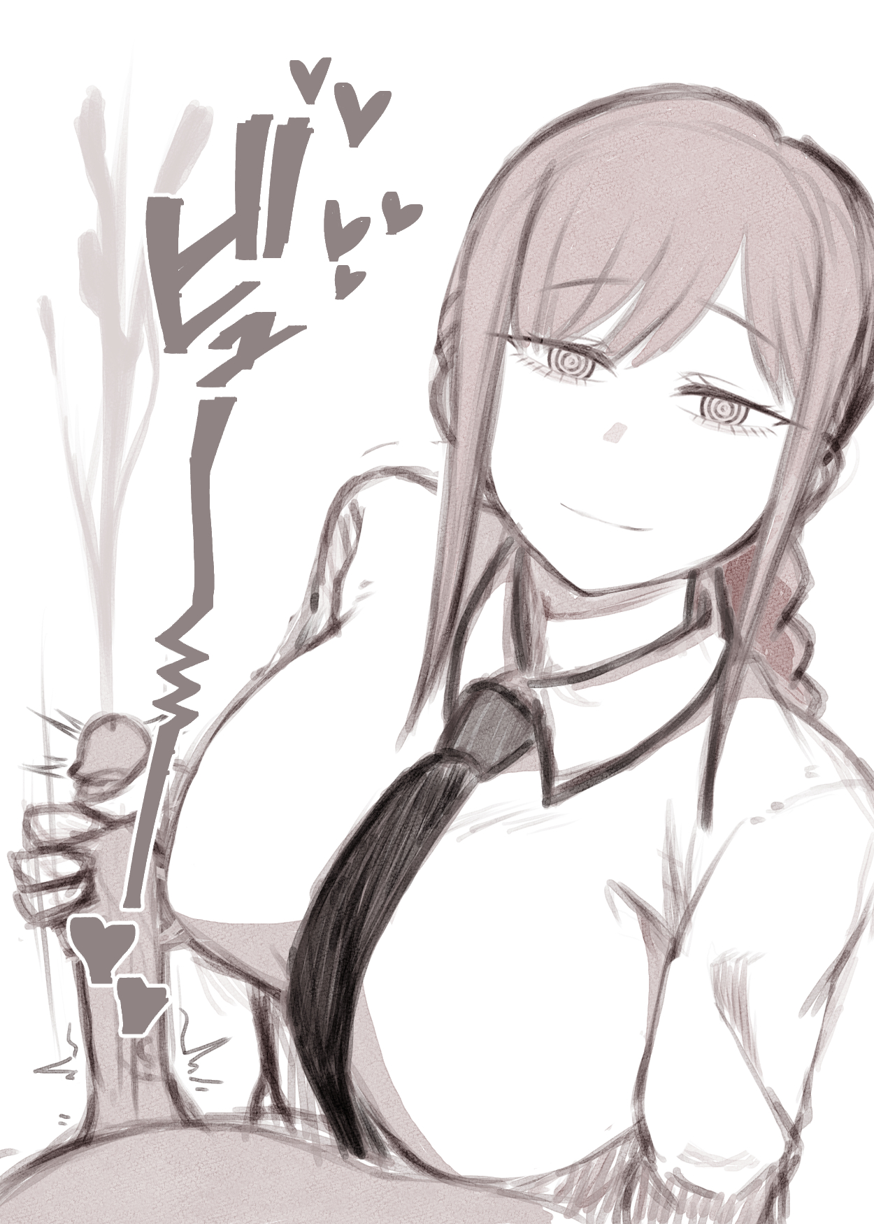 breasts, chainsaw man, clothed female nude male, cum, dress shirt, ejaculation, female, handjob, large breasts, looking at viewer, makima (chainsaw man), male, monochrome, orgasm, pov, red hair, suna ponz, tagme, tie