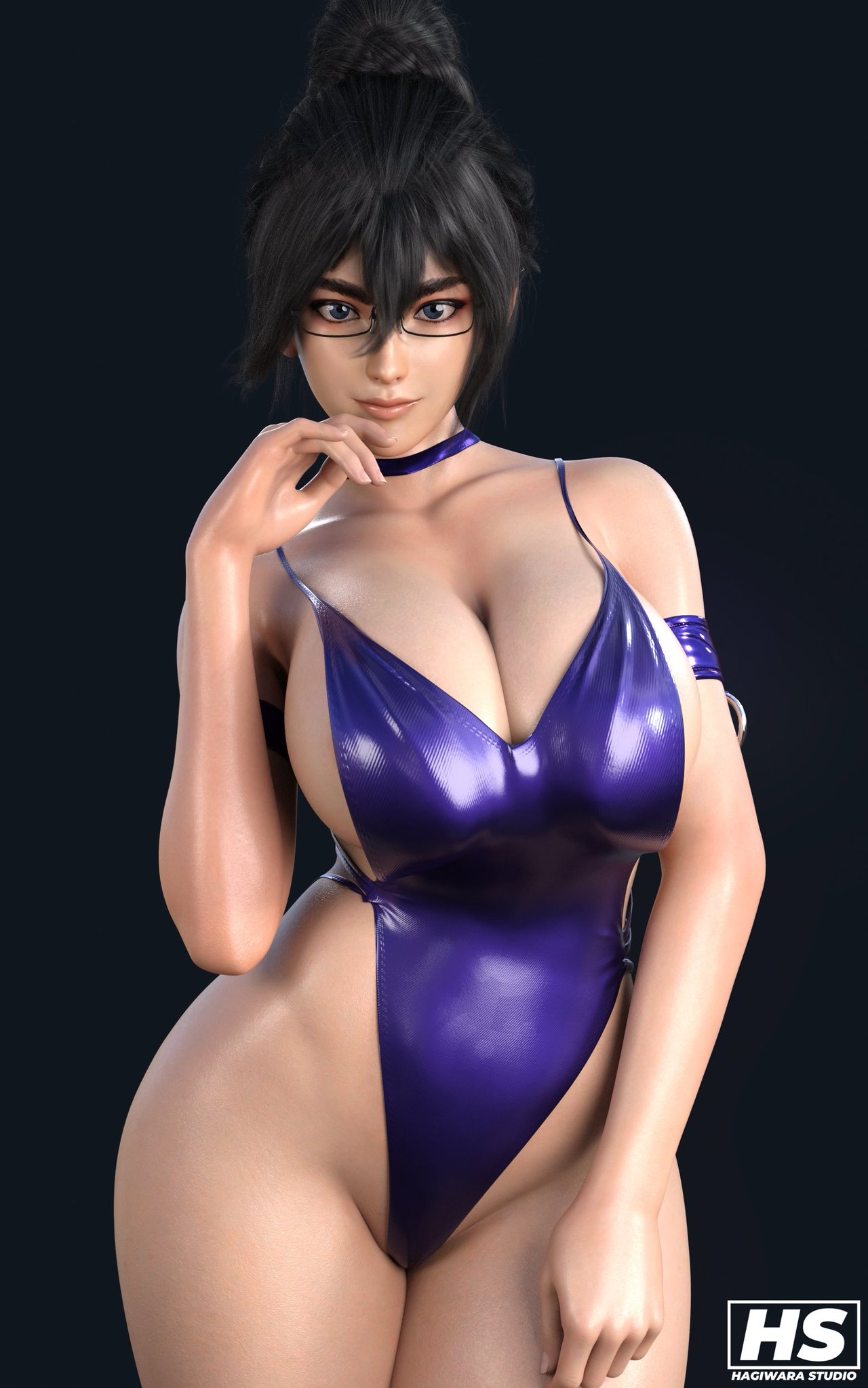 3d, big breasts, breasts, cleavage, female, fumitan admoss, glasses, gundam, gundam tekketsu no orphans, hagiwara studio, hair bun, one-piece swimsuit