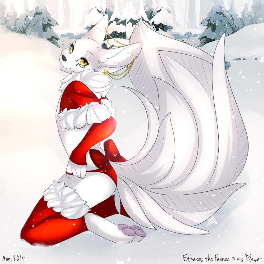 aimi anthro christmas christmas_outfit etheras fennec fox snow white_body white_fur