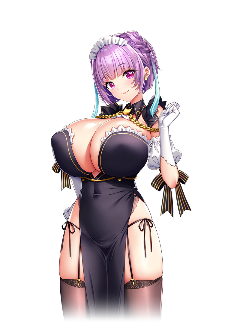 1girls big_breasts black_dress breasts covered_navel derauea dress earring eyebrows_visible_through_hair female female_focus female_only fran_franchir garter_straps gloves huge_breasts large_breasts looking_at_viewer maid maid_headdress mature_female milf milk_factory motto!_haramase!_honoo_no_oppai_isekai_oppai_meido_gakuen! navel navel_visible_through_clothes nipple_bulge official_art oppai pelvic_curtain revealing_clothes ribbon ribbons shiny_skin short_hair smile smiling smiling_at_viewer solo solo_female stockings thick_thighs thighs thin_waist transparent_background