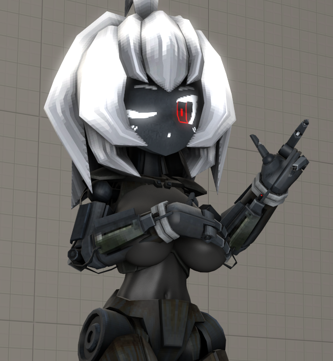 1girls 3_fingers 3d back black_skin breasts breasts_exposed combine combine_sentry combine_turret_girl cute dark_skin female_only hair half-life half-life_2 humanoid red_eyes robot robot_girl robot_humanoid soldierhunterm source_filmmaker valve white_hair wip