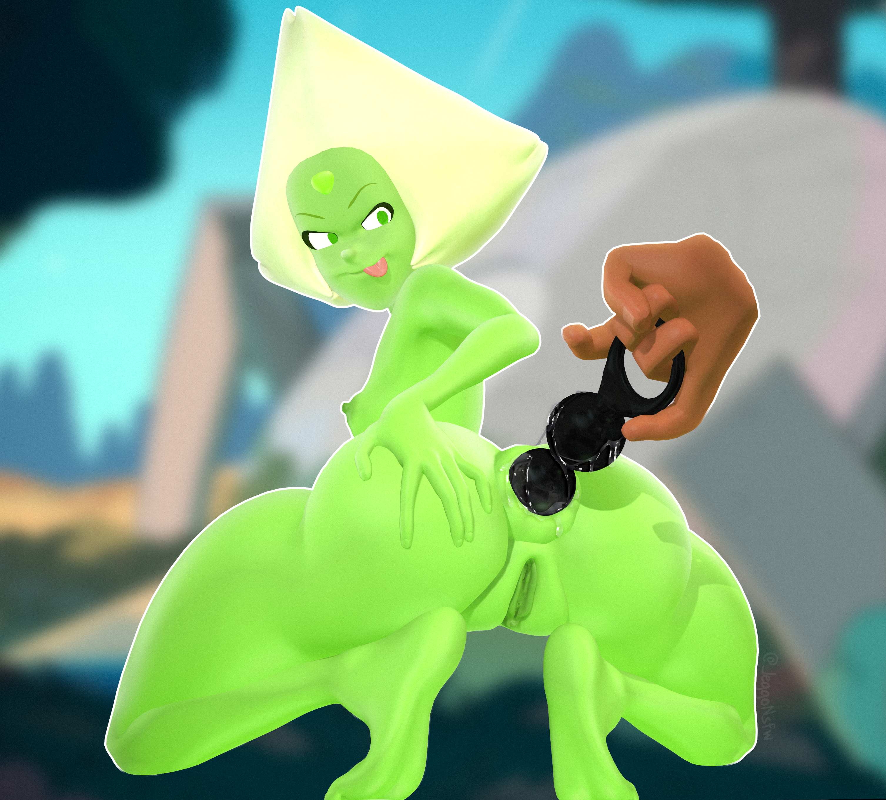 1girls, 3d, 3d (artwork), 3d model, anal beads, anus, disembodied hand, female, jeggosfm, peridot (steven universe), pussy, sex toy, solo focus, source filmmaker, steven universe, tagme