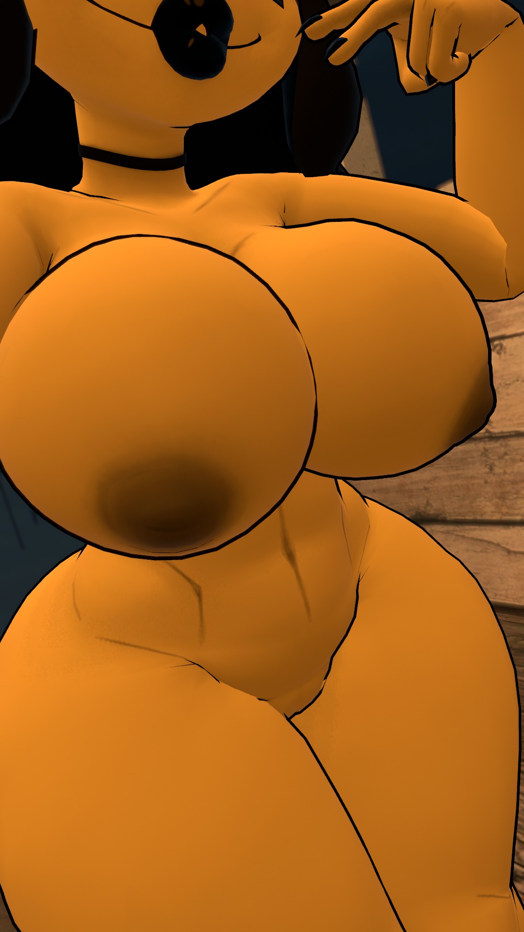 1girls, 3d, 3d model, alice angel, angel (cally3d), bendy and the dark revival, bendy and the ink machine, black collar, black hair, black lips, black lipstick, boobs out, breasts, breasts out, cally3d, cryptiacurves, female, female focus, female only, joey drew studios, kissy face, nipples, nipples out, nipples outside, nipples visible, no bra, no clothes, no clothing, no panties, nude, nude female, nude selfie, nudism, nudity, peace sign, selfie, sepia, solo, solo female, solo focus, south shaed (dreams come true studio), tits out, vr, vr media, vrc, vrchat, vrchat avatar, vrchat media, vrchat model