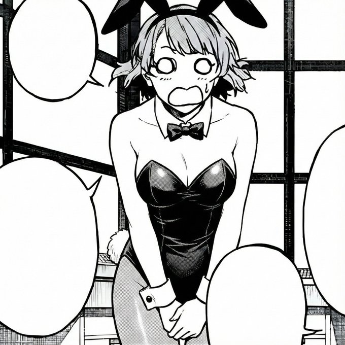 blue lock, breasts, bunny ears, bunny girl, cleavage, covering crotch, edited panel, panel edit, shy female, submissive female, teieri anri