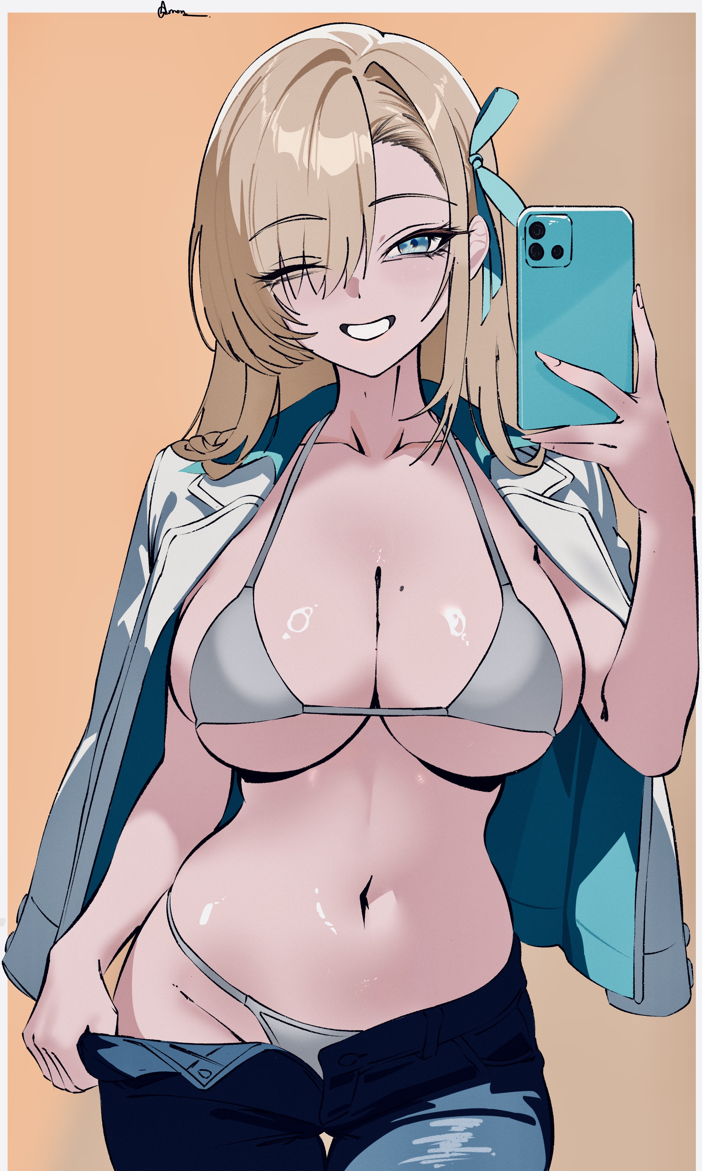 asuna (blue archive), blue archive, phone, selfie, solo female