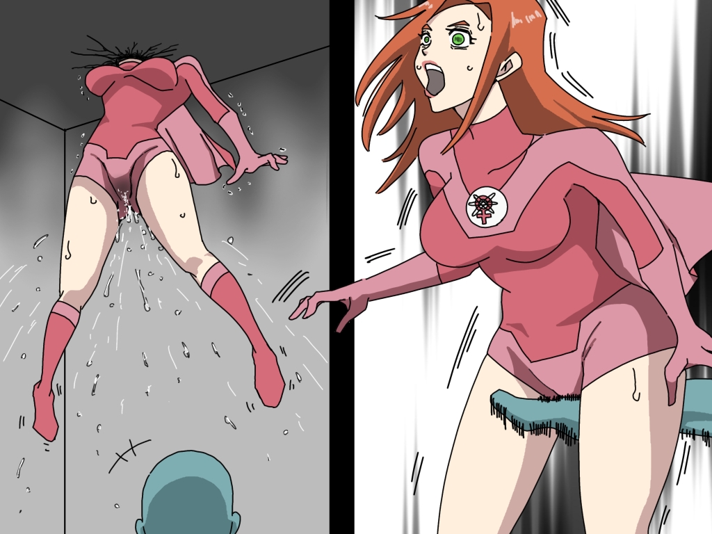 1girls, atom eve, ceiling sprinkler, clothed, clothed female, cunt punt, cuntbust, cuntbusting, female, female focus, ginger hair, invincible, invincible (comics), invincible (tv series), kick, kicking, large breasts, male, peeing, peeing self, red hair, redhead, redhead female, ryona, trembling, unseen male face