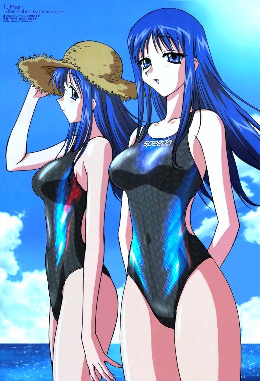 blue_hair kurusugawa_ayaka kurusugawa_serika one-piece_swimsuit swimsuit to_heart to_heart_(series)