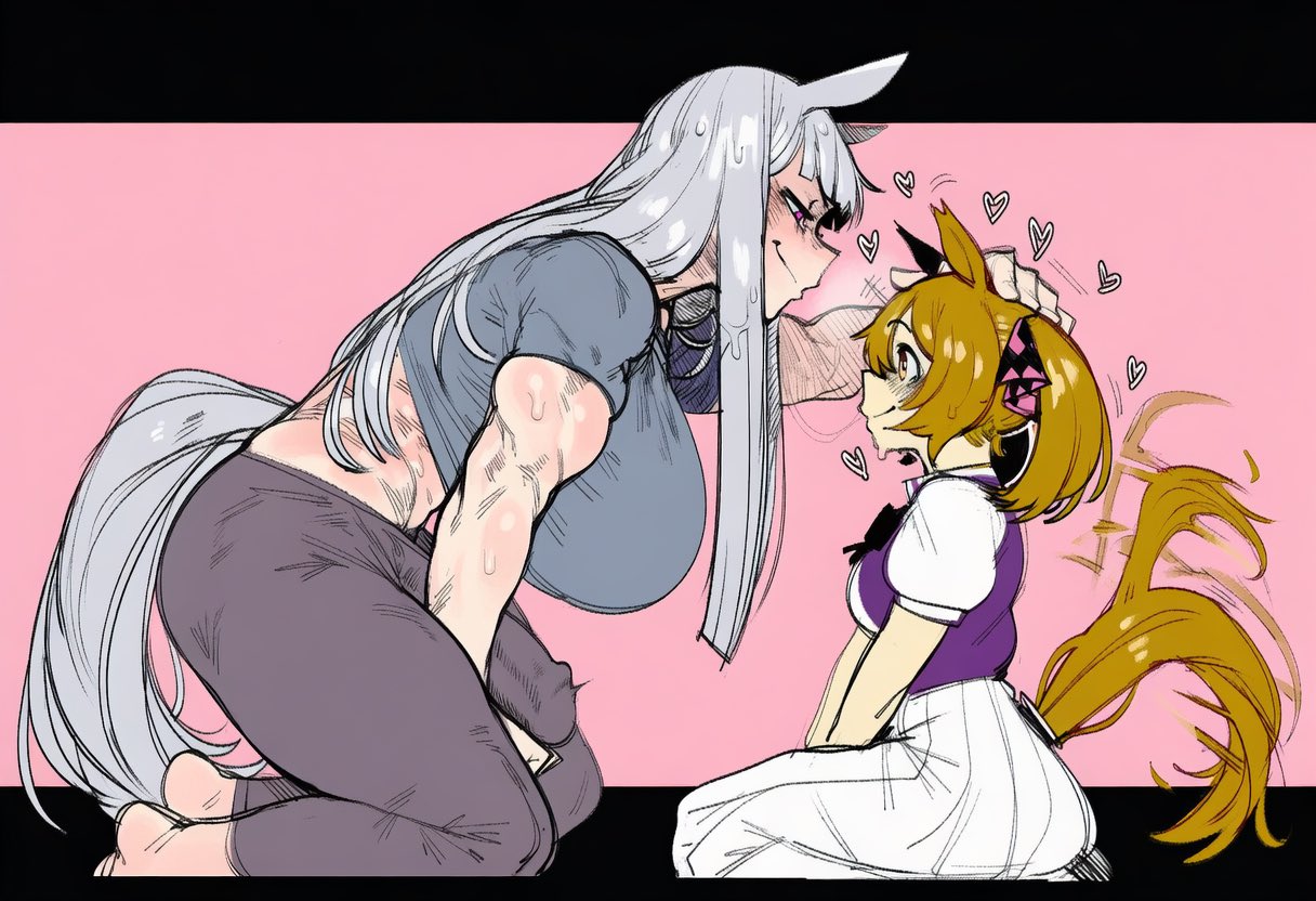 ai generated, big penis, futanari, gold ship (umamusume), horse ears, horse tail, intimidation, muscular, muscular female, smart falcon (umamusume), umamusume, umamusume pretty derby