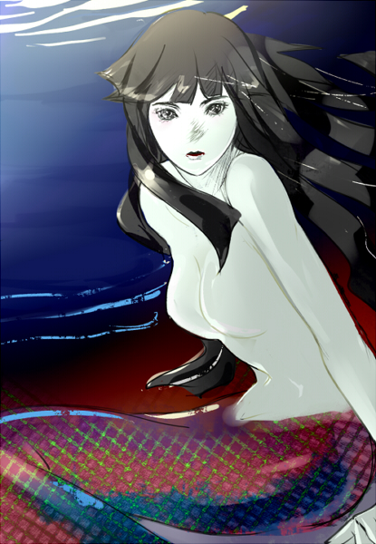 1girls black_hair female fish_tail long_hair mana_(mermaid_saga) mermaid mermaid_forest mermaid_saga mermaid_tail mermaid_transformation monster_girl red_tail