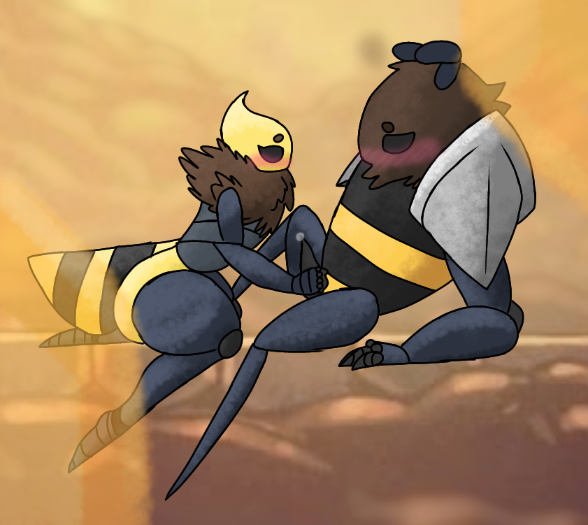 bee handjob hive_knight_(hollow_knight) hollow_knight looking_at_another looking_at_partner queen_vespa wasp