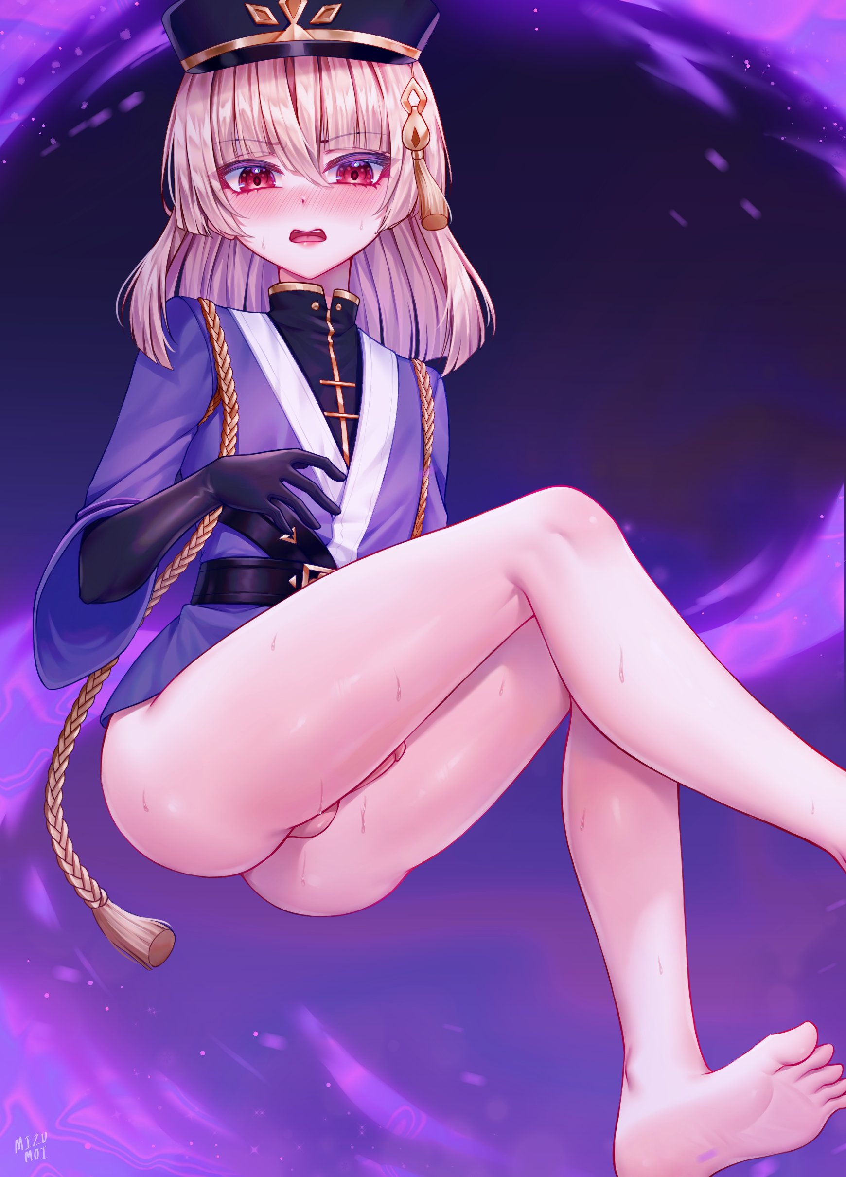 ass, black gloves, blonde hair, bottomless, female, femboy, floating, girly, hat, image set, male, male only, mizumizzumiz, otoko no ko, otokonoko, penis, pink eyes, solo, tomgirl, trap