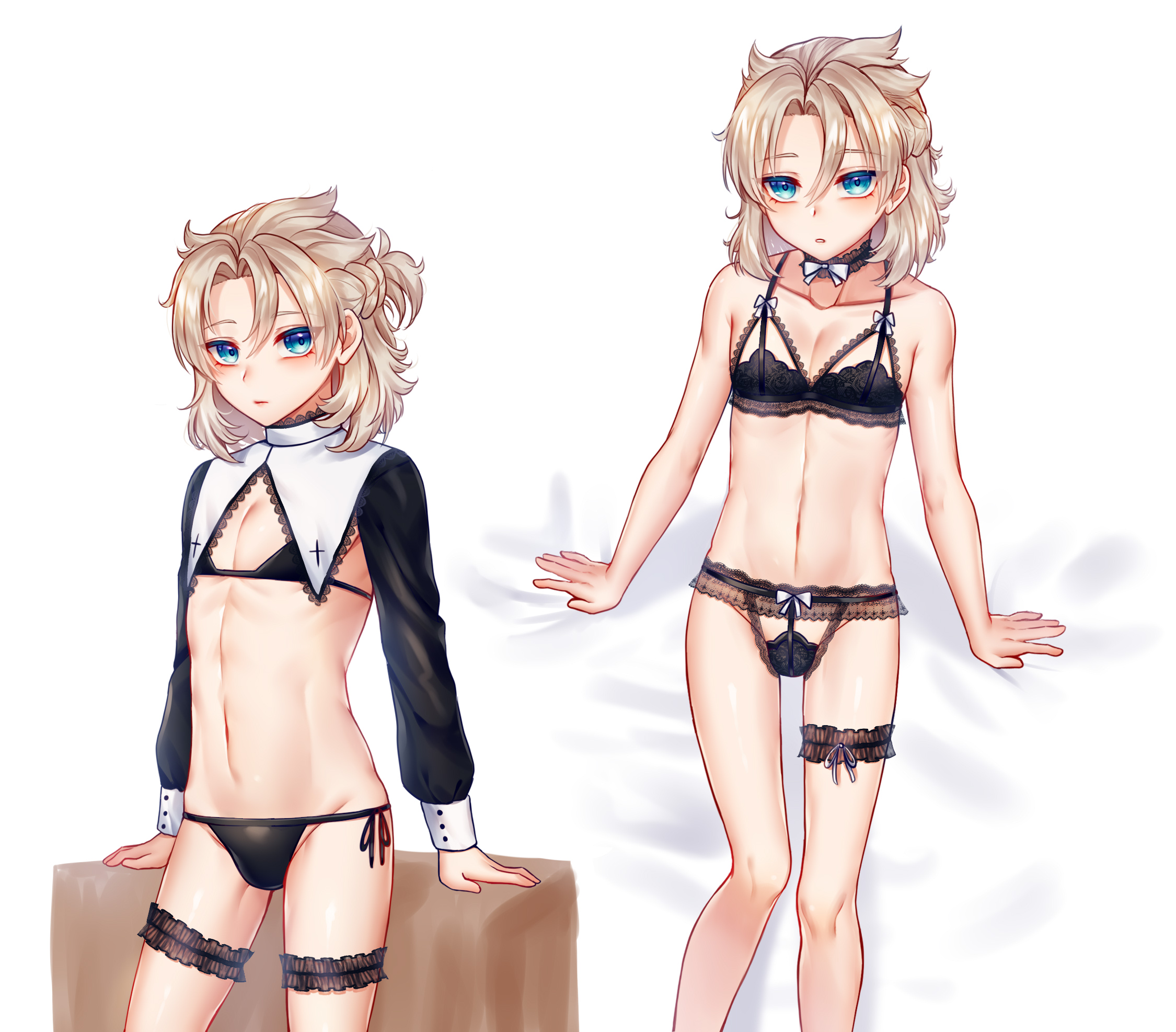 albedo (genshin impact), female, femboy, genshin impact, girly, male, mizumizzumiz, otoko no ko, otokonoko, tomgirl, trap