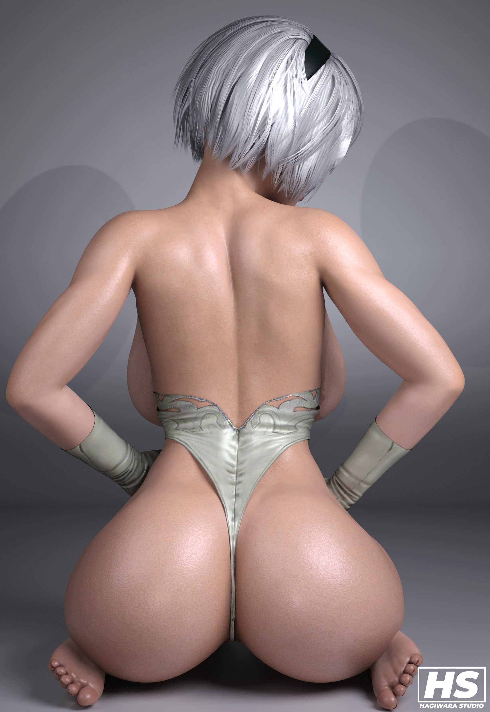3d, abs, android, ass, barefoot, big ass, big breasts, breasts, clothed female, curvaceous, feet, female, female abs, fit, fit female, hagiwara studio, kneeling, nier, nier: automata, nude, nude female, partially clothed, pussy, robot girl, sexbot, soles, solo, solo female, thick thighs, toenail polish, toes, vagina, voluptuous, wedgie, white hair, yorha 2b