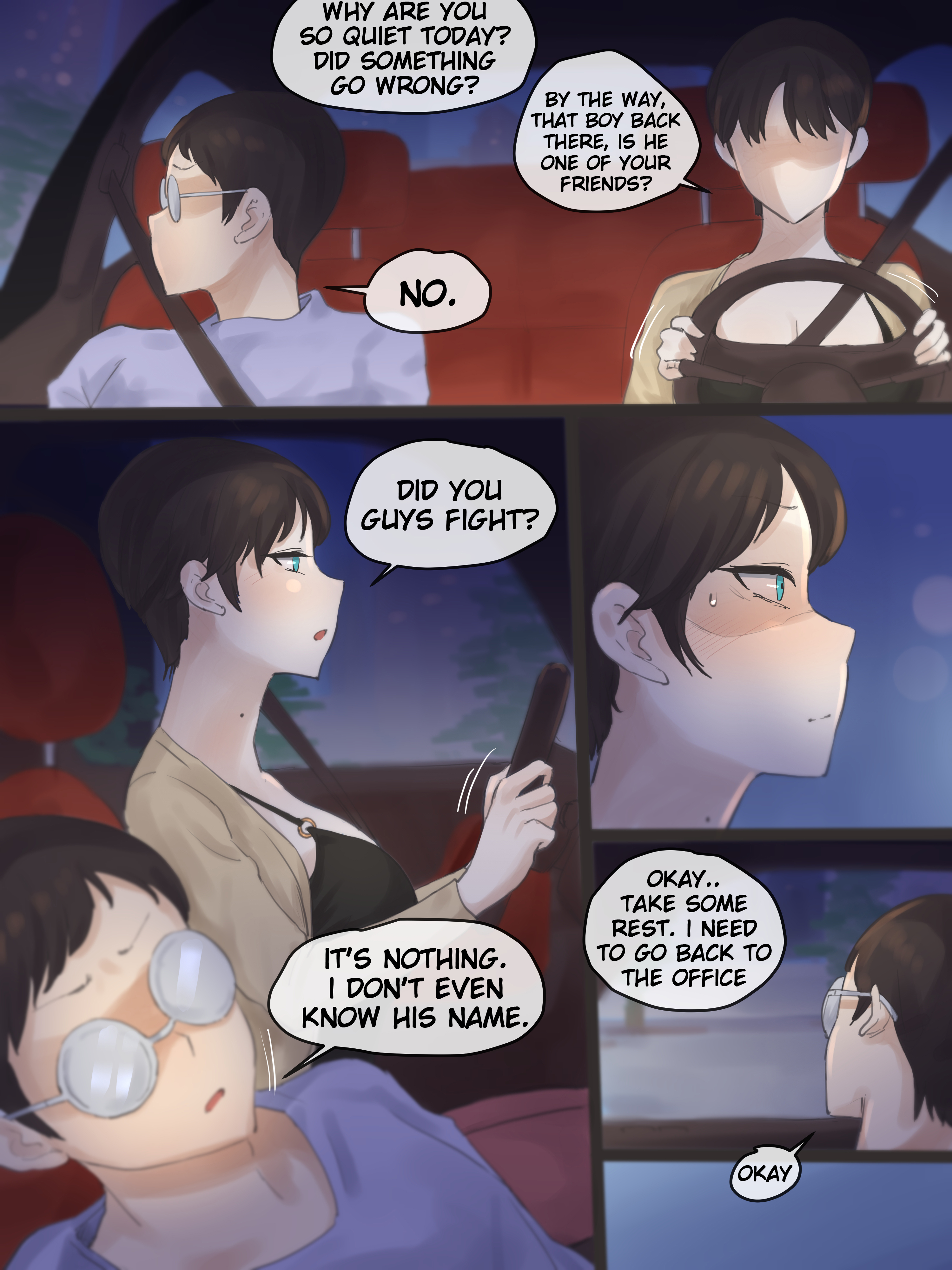 1boy, 1girls, english text, female, hard translated, highres, laliberte, male, mature, mature female, mother and son, original, original character, translated