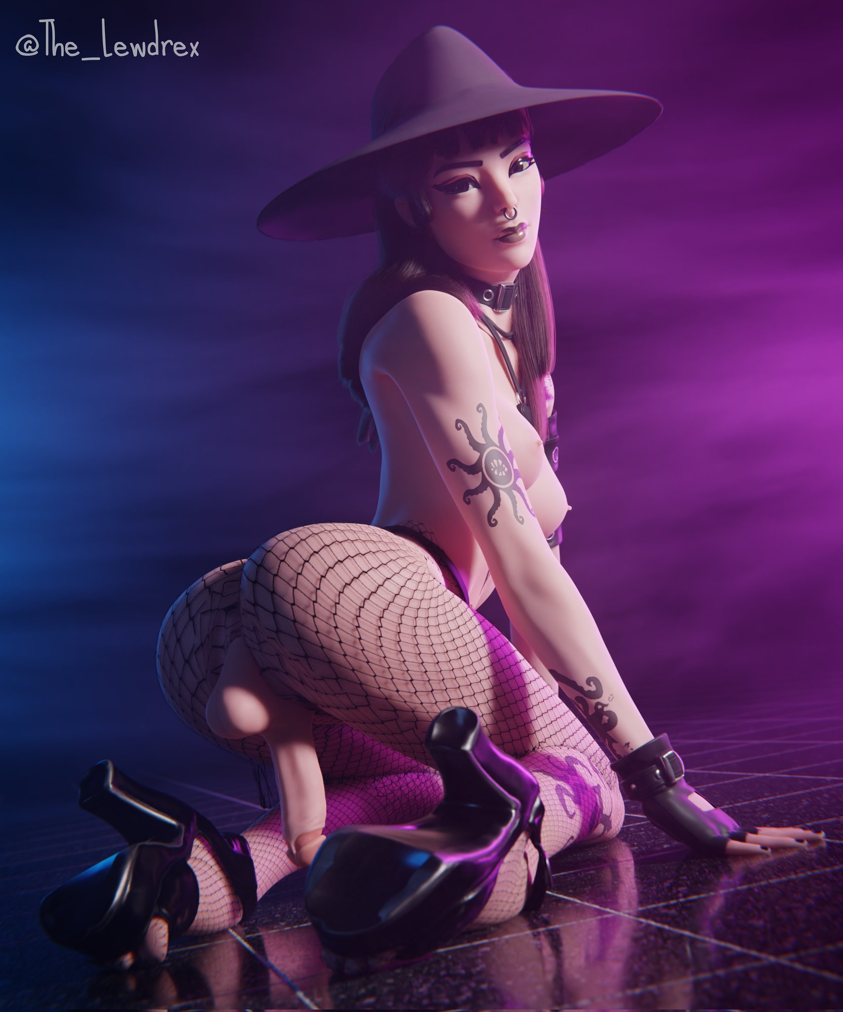 1futa, 3d, all fours, areolae, ass, backsack, balls, ballsack, black hair, blender, breasts, clothed, clothing, collar, dickgirl, erection, female, female focus, fishnet, fishnet legwear, fishnet stockings, fishnets, fortnite, futa only, futa sans pussy, futanari, goth, goth girl, half naked, half-dressed, intersex, jean shorts, lewdrex, light skin, light-skinned female, long hair, makeup, medium breasts, nipples, nose piercing, on floor, penis, phaedra (fortnite), pose, posing, presenting, shoes, shorts, simple background, solo, taint, tattoo, tattoos, topless, watermark