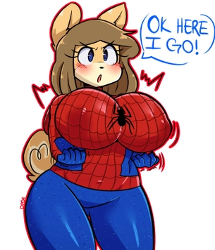 anthro anthro_only bodysuit breasts canine darkprincess04 dog_ears dog_tail giant_breasts huge_breasts june_(jinu) marvel marvel_comics spider-man_(cosplay) spider-man_(series) superhero superheroine tail