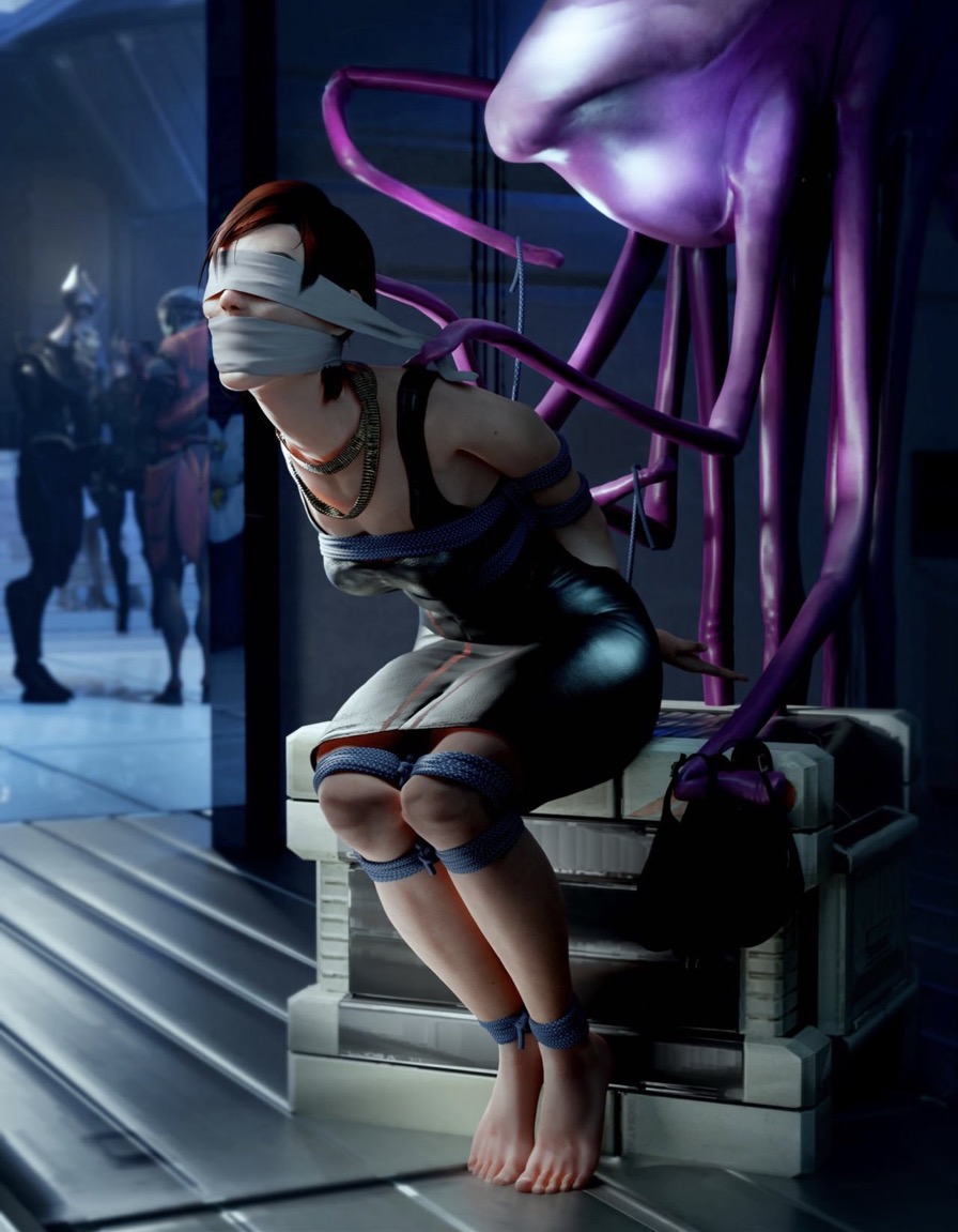 3d alien artist_request blindfold bondage commander_shepard feet femshep gag hanar hands_behind_back mass_effect restrained short_hair tentacle tied_up toes