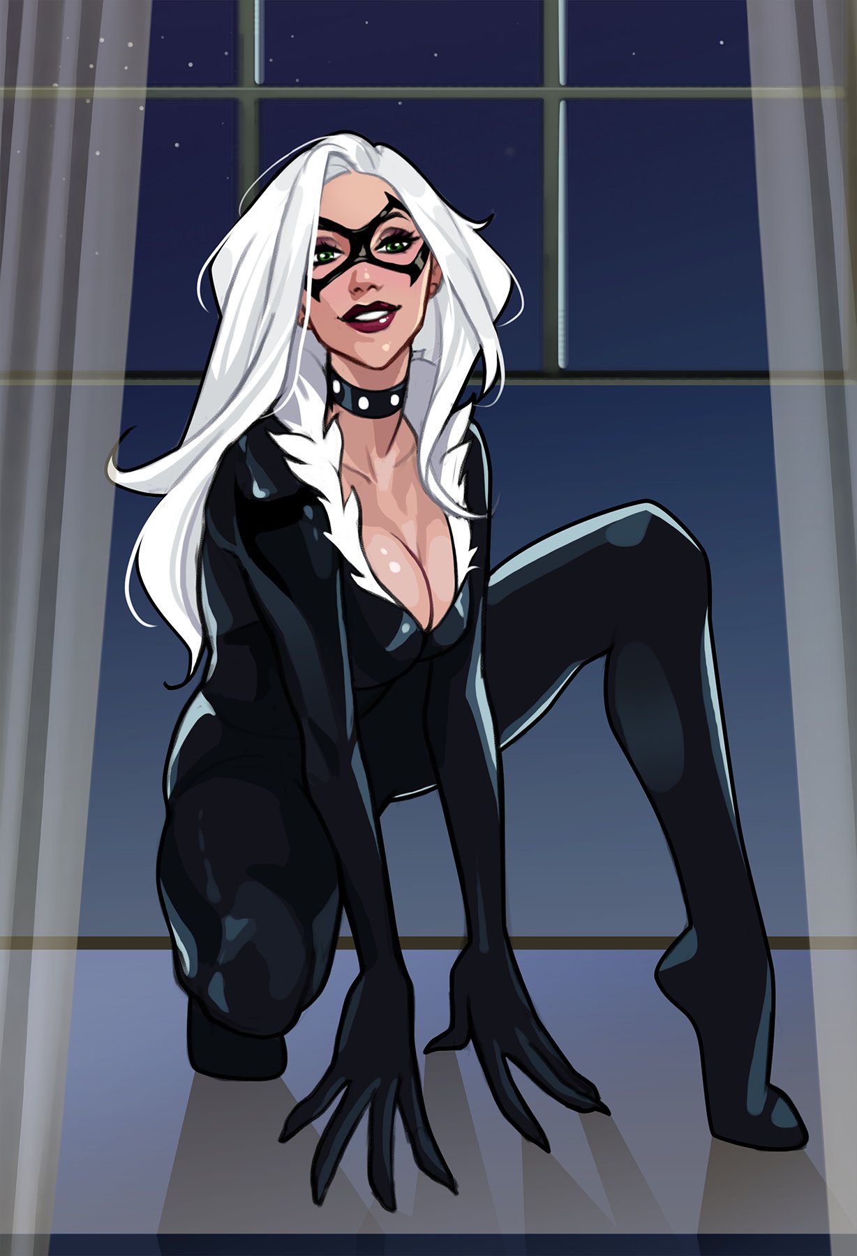 1girls, athletic, athletic female, big breasts, black cat (marvel), breasts, busty, digital media (artwork), eyebrows, eyelashes, eyes, felicia hardy, female, fit, fit female, hair, hourglass figure, large breasts, legs, light skin, light-skinned female, lips, long hair, marvel, marvel comics, minko, olena minko, platinum blonde hair, silver hair, spider-man (series), superhero, superheroine, thick, thick legs, thick thighs, thief, thighs, villain, voluptuous, waist, white hair, wide hips