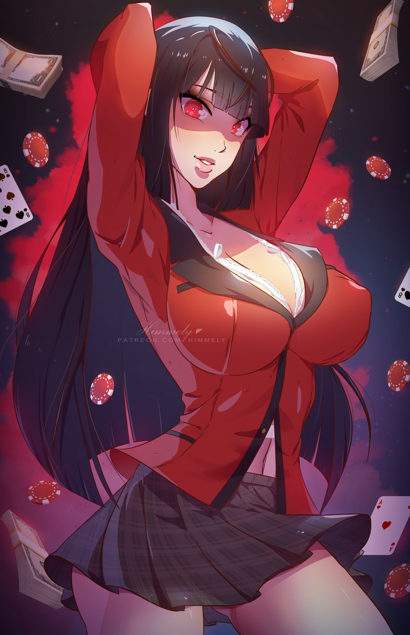 1girls 2022 2d 2d_(artwork) arms_up artist_name ass_visible_through_thighs aura belly big_breasts black_hair breasts cleavage clothed clothed_female female female_only female_protagonist himmely human human_female human_only jabami_yumeko kakegurui large_breasts light-skinned_female light_skin long_hair looking_at_viewer money nipple_bulge no_sex not_ai_generated not_porn pale-skinned_female pale_skin patreon_username pinup poker_cards poker_chip poker_chips red_eyes school_uniform schoolgirl sfw short_skirt skirt smile smiling_at_viewer solo solo_female straight_hair teenage_girl teenager url