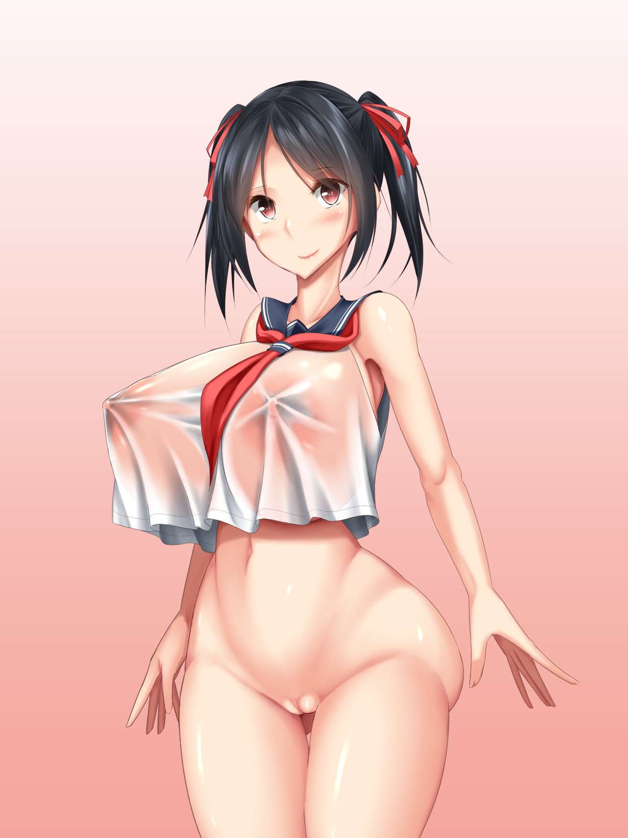 big breasts, black hair, breasts, female, huge breasts, kawahagitei, leo008, medium ass, school uniform, twintails