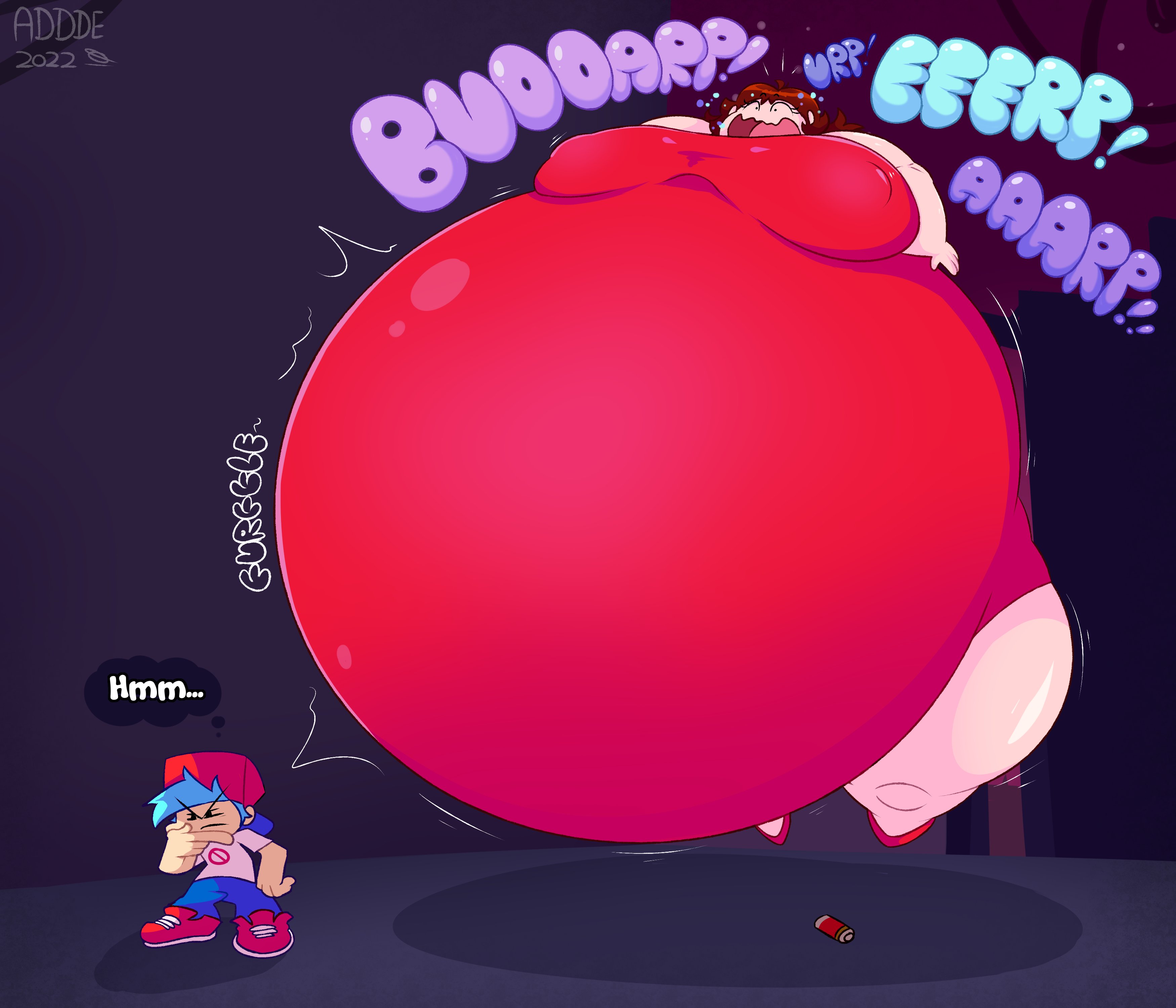 addde, big belly, boyfriend (friday night funkin), burp fetish, burping, female, friday night funkin, girlfriend (friday night funkin), inflation, part 2, spherical inflation
